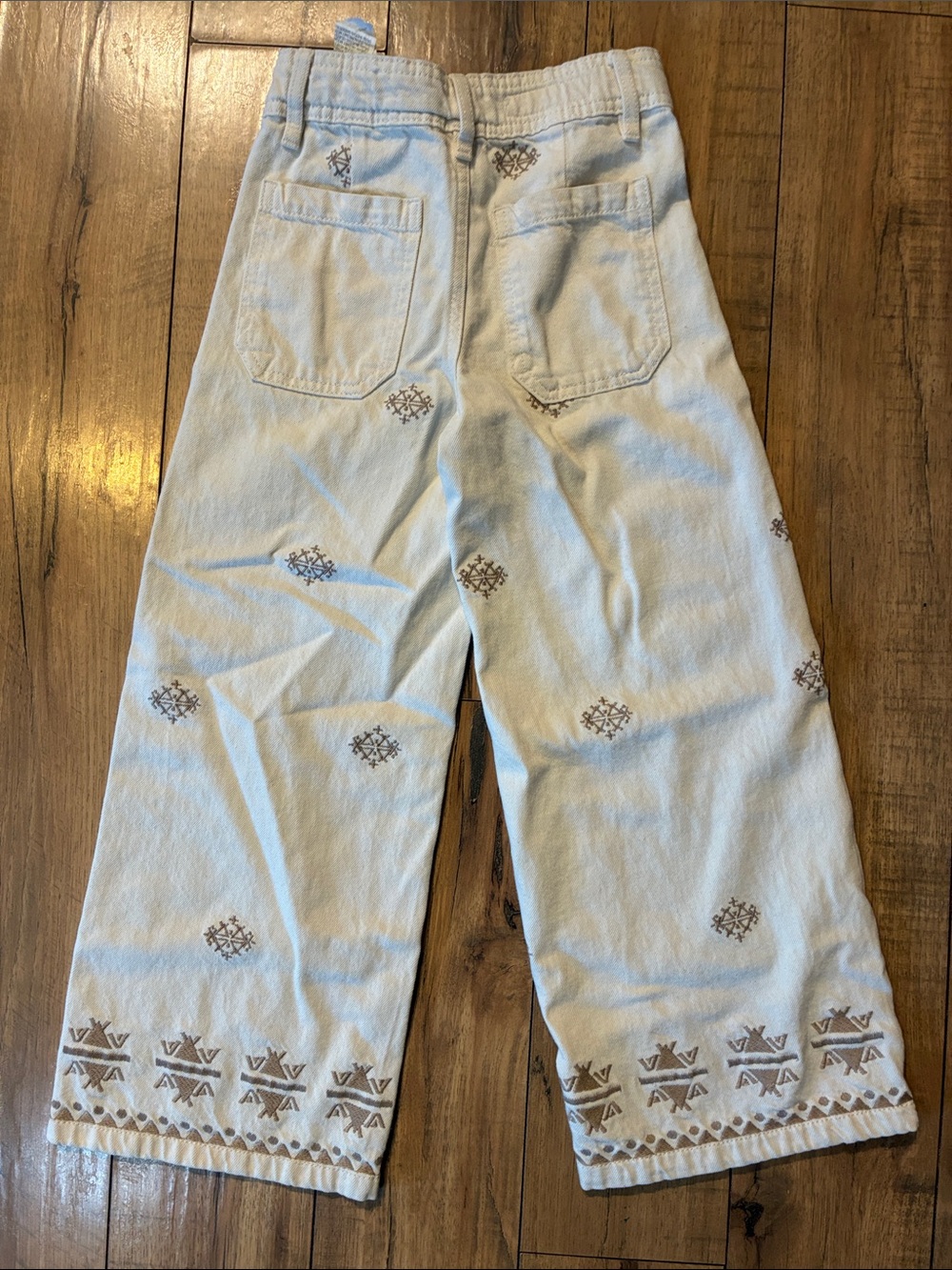 Zara Girls Embroidered Wide-Leg Jeans - Brown Motif - Picture 3 of 5